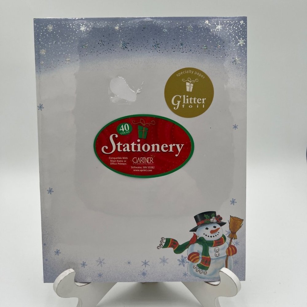 GARTNER STUDIOS STATIONERY SILVER FOIL SNOWMAN 40 SHEETS CHRISTMAS PAPER